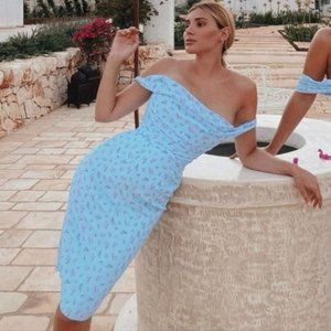 House of CB Bellina Corset Midi Dress in Blue Floral